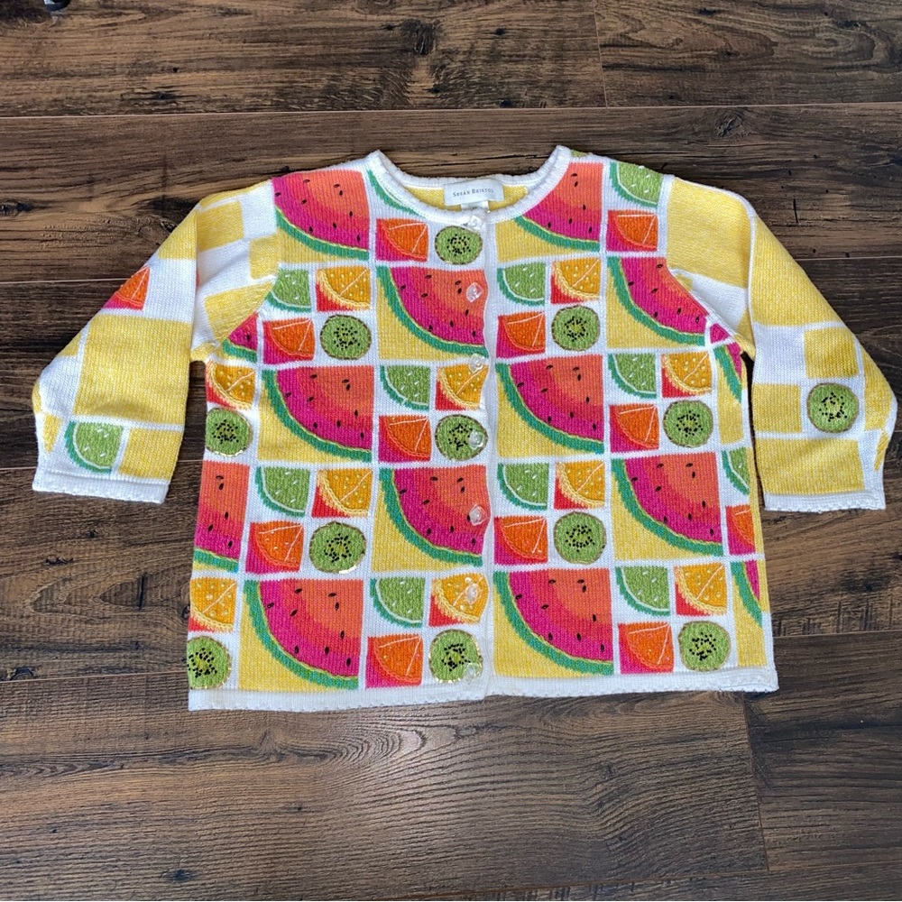 Vintage Susan Bristol Watermelon Orange Lime Lemon Kiwi Fruit Sweater